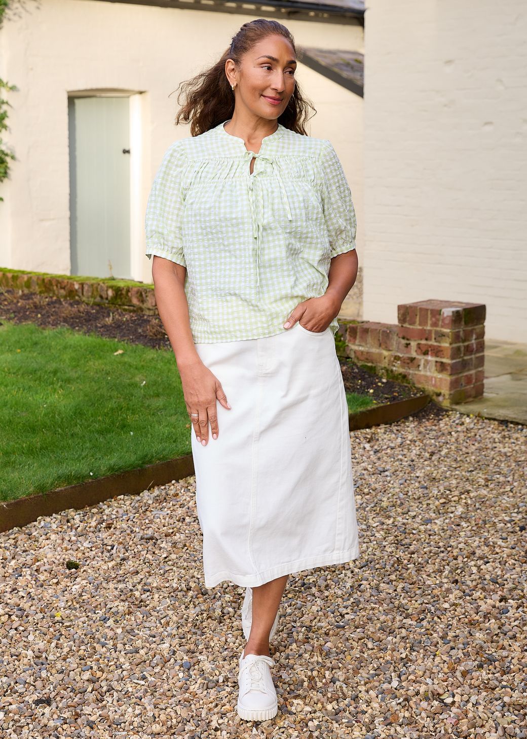 Cotton Twill Split Detail Midi Skirt