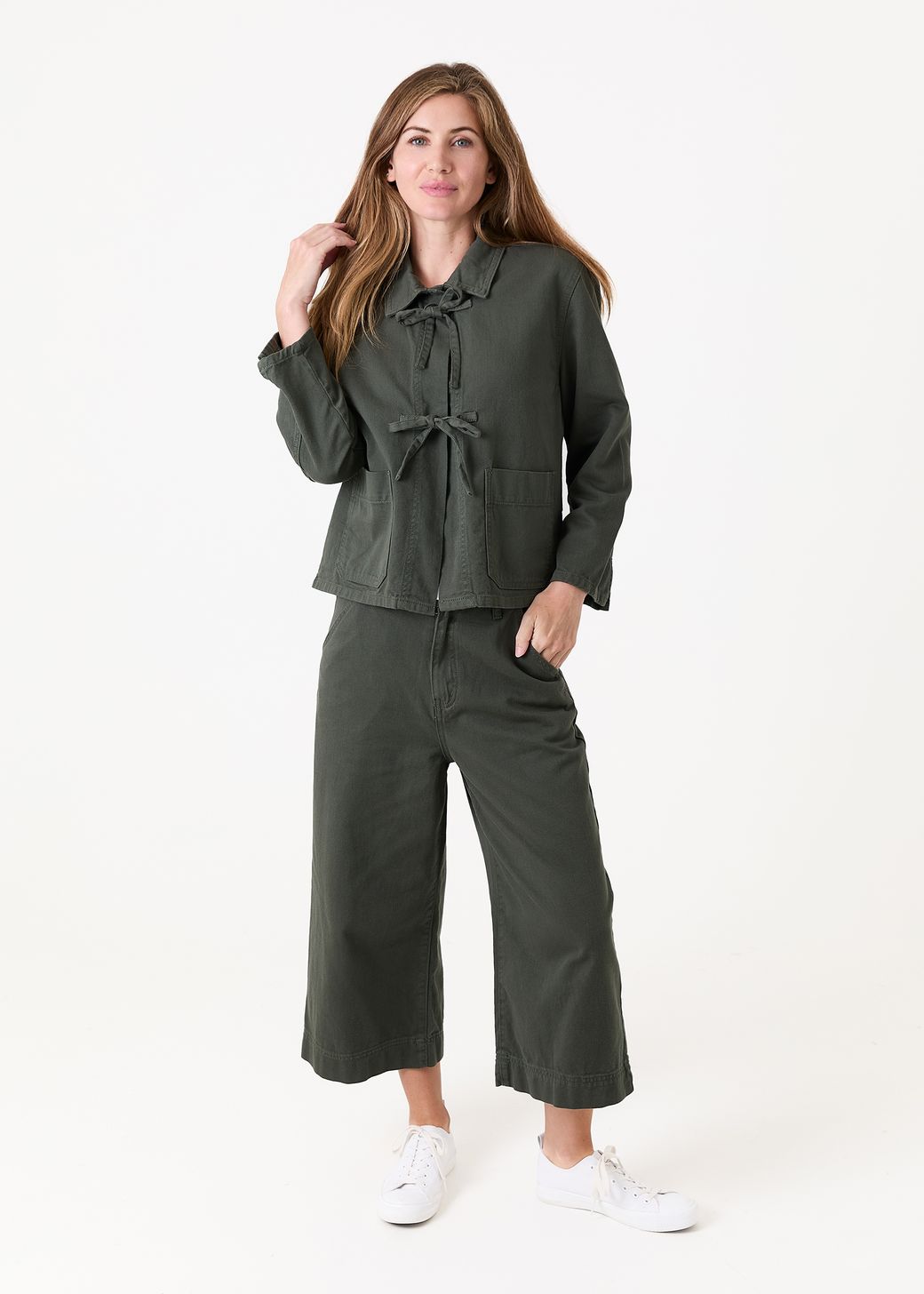 Cotton Twill Cropped Wide Leg Elasticated Back Jean