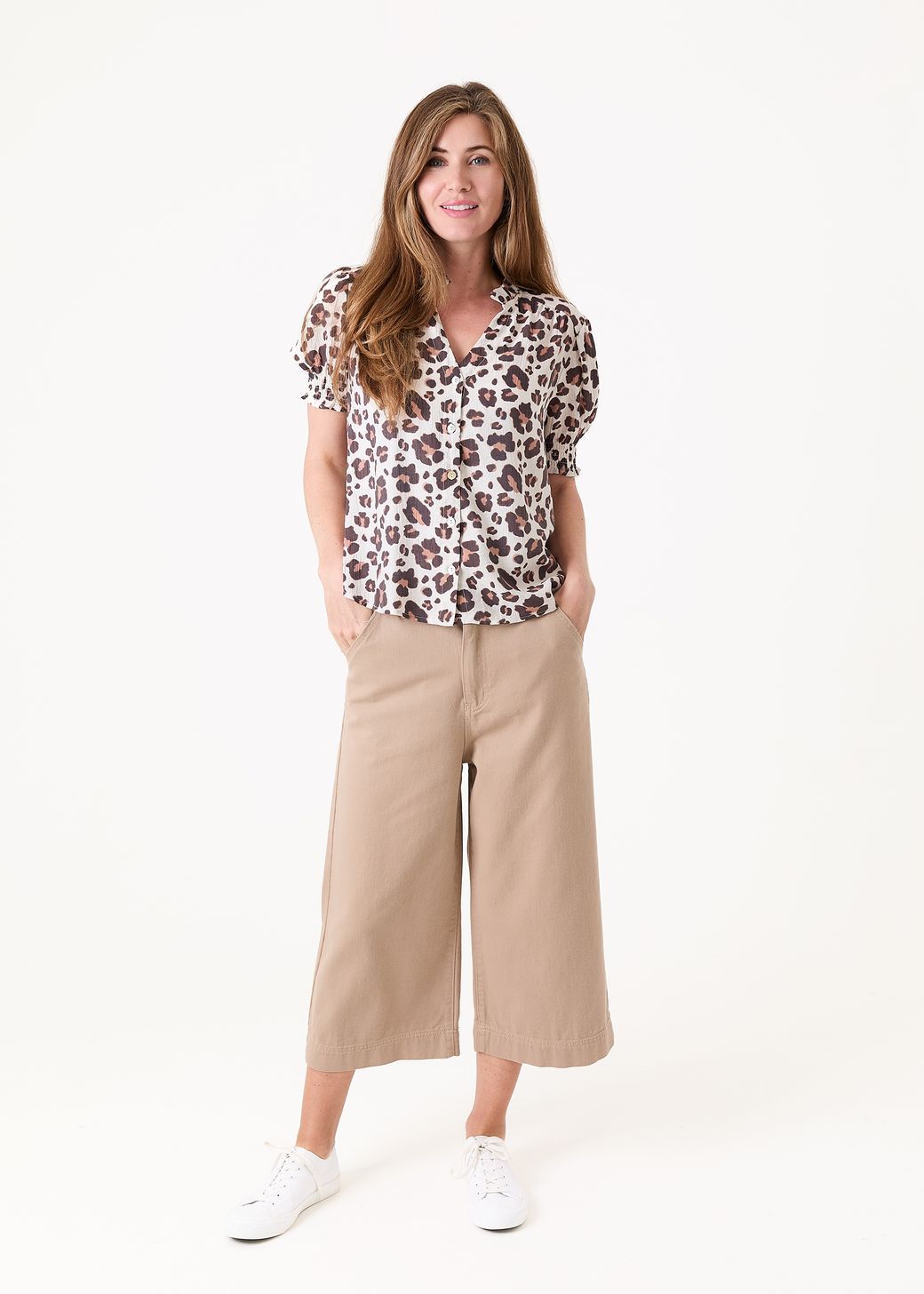 Cotton Twill Cropped Wide Leg Elasticated Back Jean