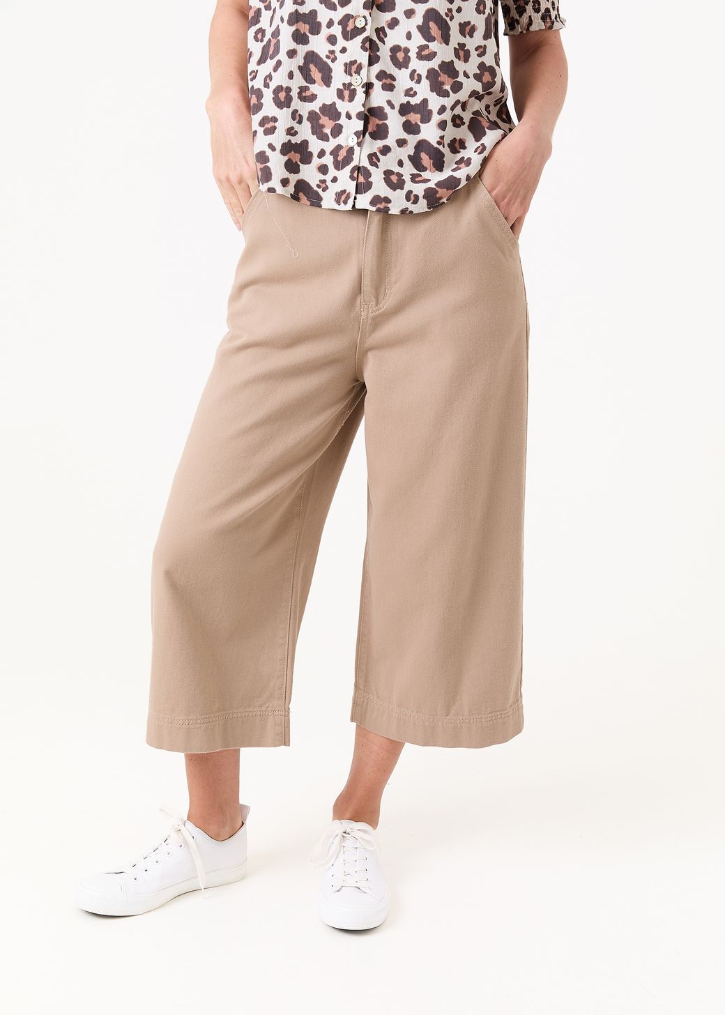 Cotton Twill Cropped Wide Leg Elasticated Back Jean