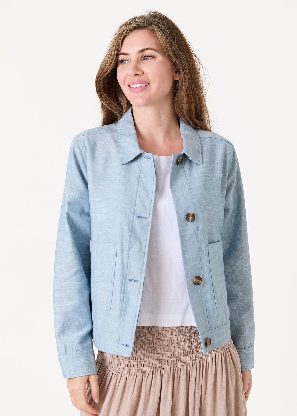 Cotton Blend Boxy Patch Pocket Collar Jacket