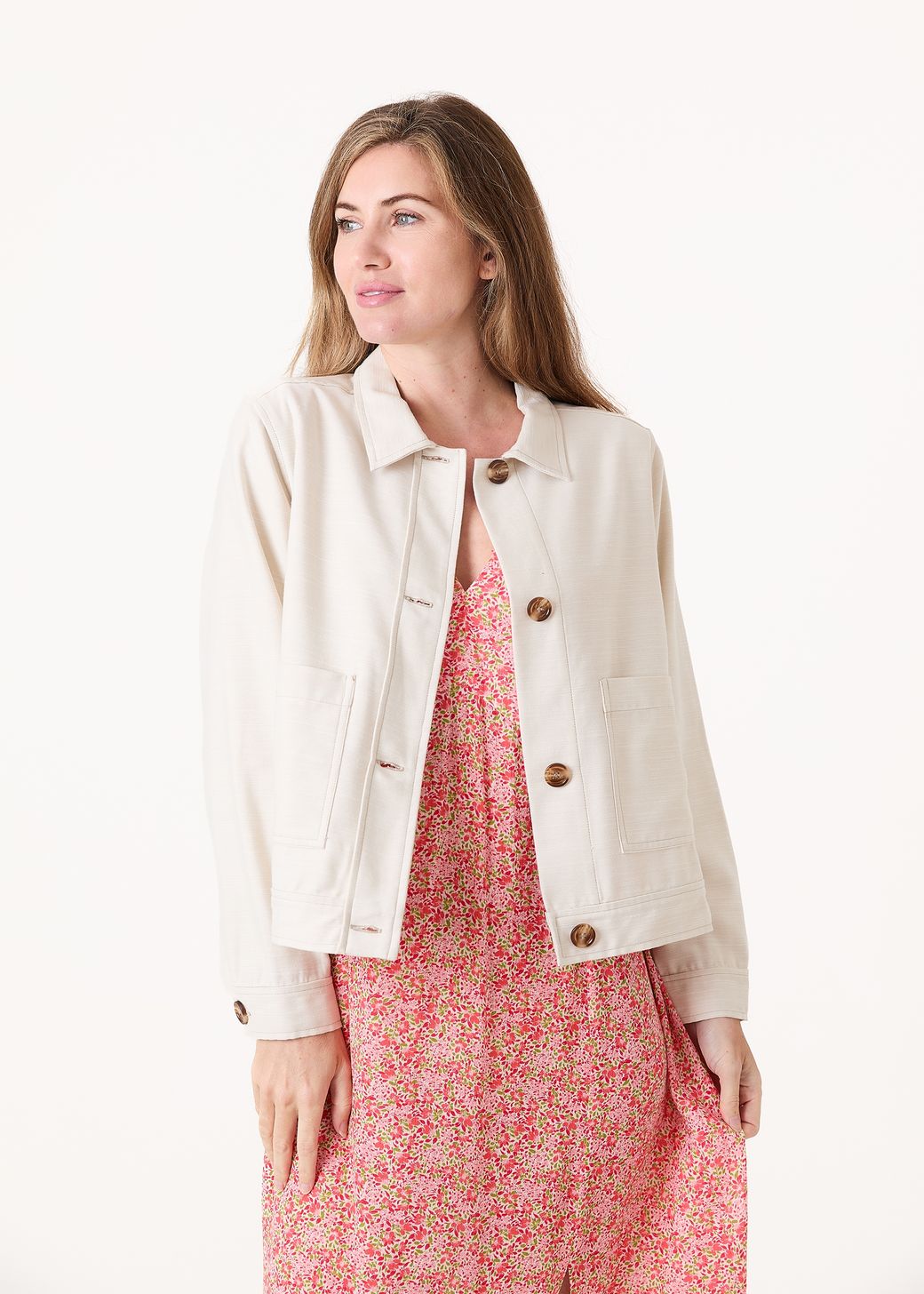 Cotton Blend Boxy Patch Pocket Collar Jacket