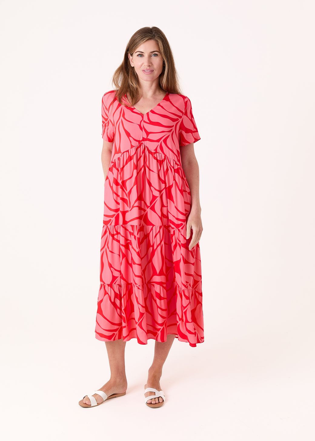 Mega Leaf Short Sleeve Tiered Dress