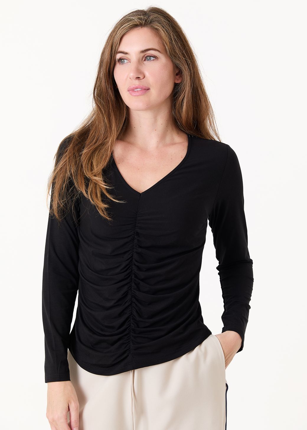 Soft Jersey Ruched Front Long Sleeve Top