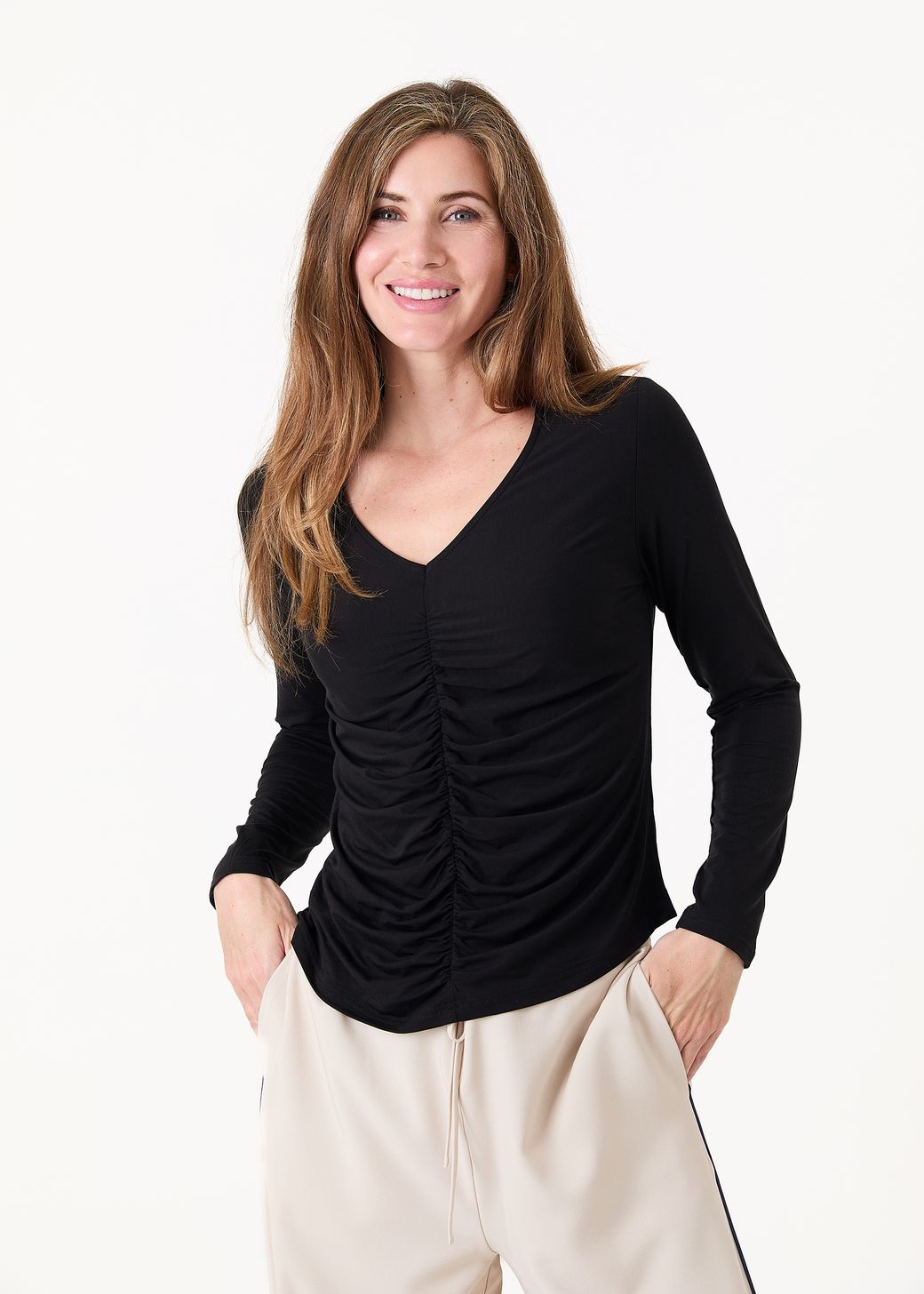 Soft Jersey Ruched Front Long Sleeve Top