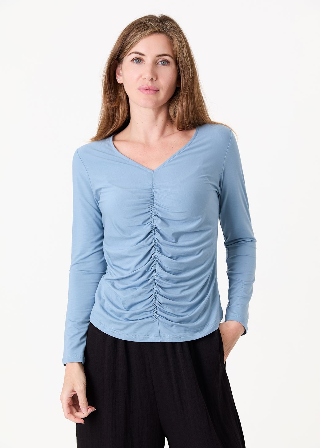 Soft Jersey Ruched Front Long Sleeve Top