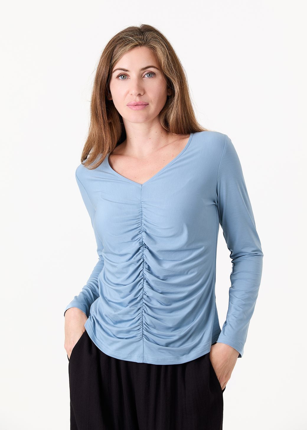 Soft Jersey Ruched Front Long Sleeve Top