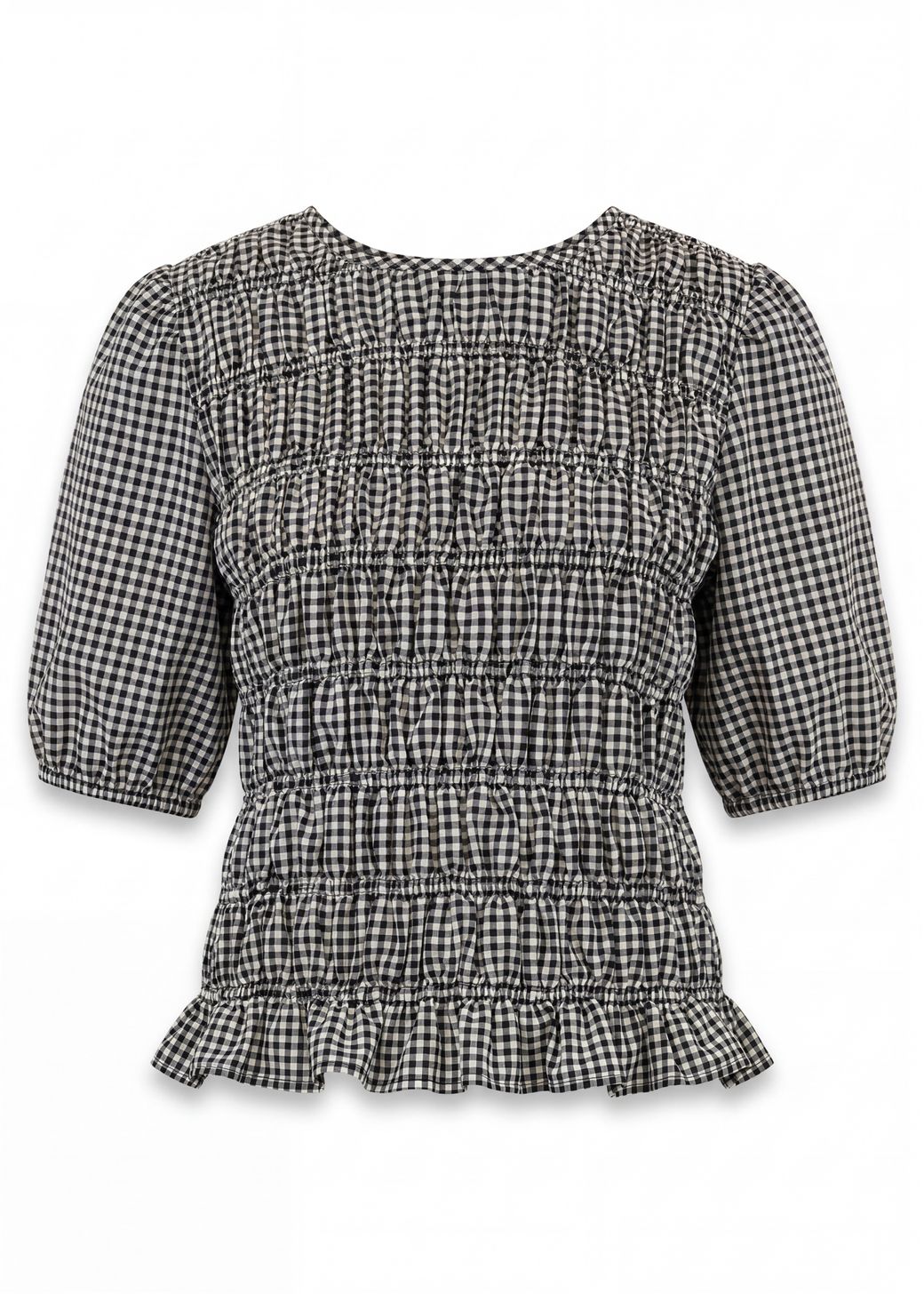 Gingham Check Shirred Bodice Top