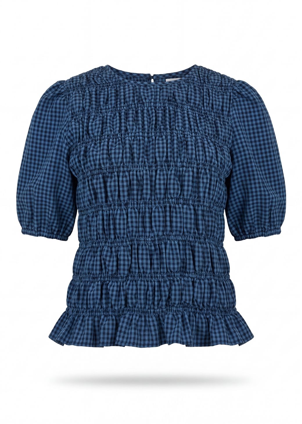 Gingham Check Shirred Bodice Top