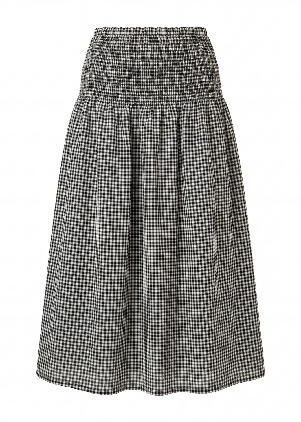 Gingham Check Shirred Skirt