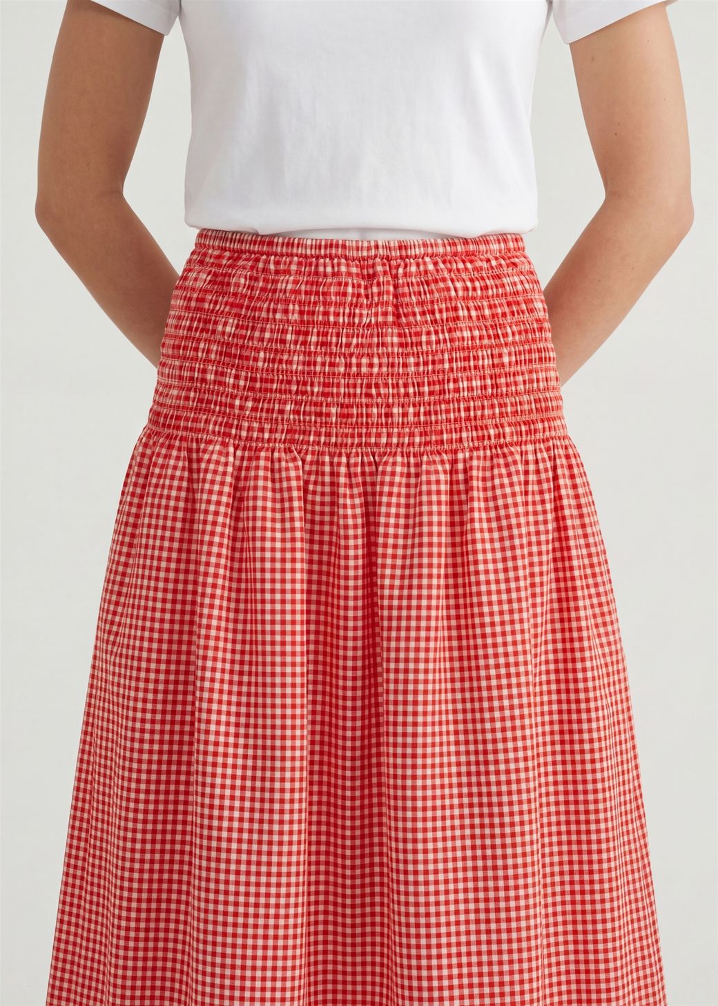 Gingham Check Shirred Skirt