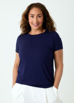 Bamboo Jersey Crew Neck Short Sleeve Tee - Navy Blue - front view
