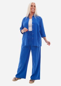 Linen Viscose Shell Button Collar Shirt - Royal Blue - front view