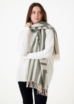 Right Angles Jacquard Doubleface Scarf - Khaki - front view