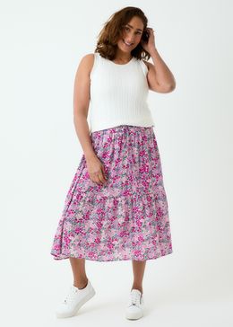 Ditsy Cluster Single Tier Skirt - Lilac - front view