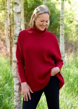 Chunky Rib Roll Neck Jumper - Scarlet - side body view