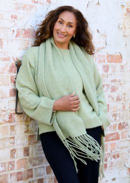 Chunky Tassel Scarf - Pistachio - front view