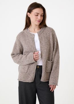Soft Nep Boxy Zip Front Cardigan - Mink - side body view