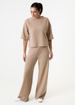 Luxe Jersey Straight Leg Trouser - Stone - front view