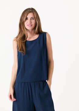 Linen Viscose Button Back Vest - Navy - front view