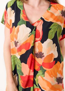 Watercolour Mega Floral v Neck Kaftan Dress - Black - general view