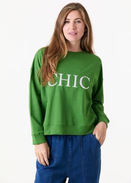 Chic Sequin Crew Neck Sweatshirt - Basil Green - side body view