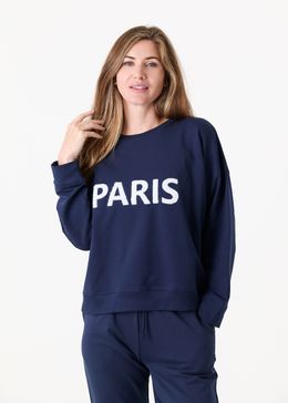 Paris Embroidery Crew Neck Sweatshirt - Navy - front view