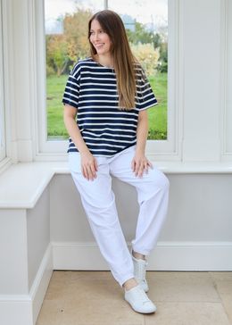 Elasticated Cuff Drawstring Joggers - White - front view