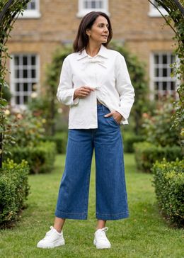 Cotton Twill Boxy Tie Front Collar Jacket - White - front view