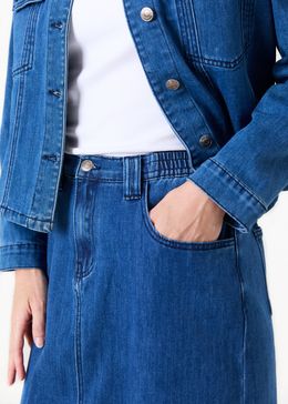 Denim Split Detail Midi Skirt - Denim Blue - general view