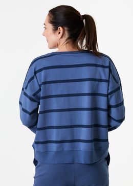 Stripe Crew Neck Sweatshirt - Denim Blue - back view