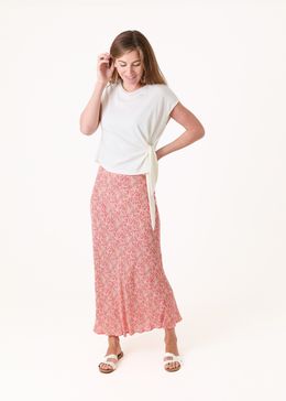 Ditsy Blossom Bias Cut Skirt - Coral - front view