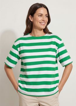 Block Stripe Boxy Short Sleeve T-Shirt - Jade - front view