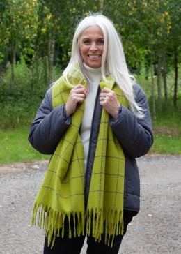 Boucle Small Windowpane Check Scarf - Kiwi Green - front view
