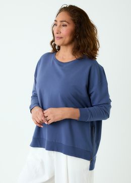 Loopback Zip Detail Sweatshirt - Denim Blue - side body view