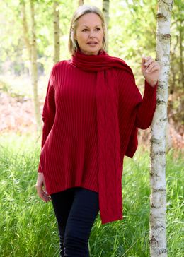 Cashmere Like Cable Knit Scarf - Scarlet - front view
