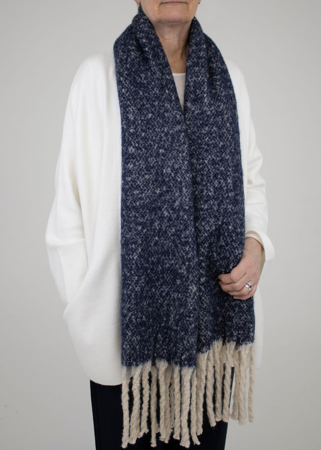 Brushed Tweedy Scarf (Navy) - Navy Blue - front view