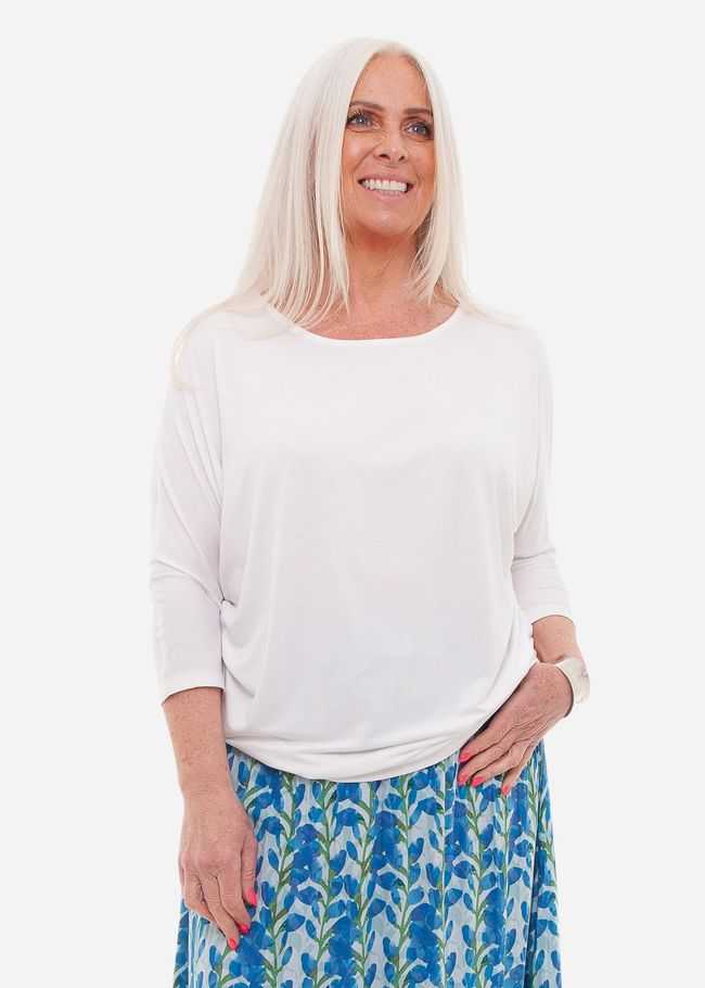 Bamboo Jersey Batwing Top - White - front view
