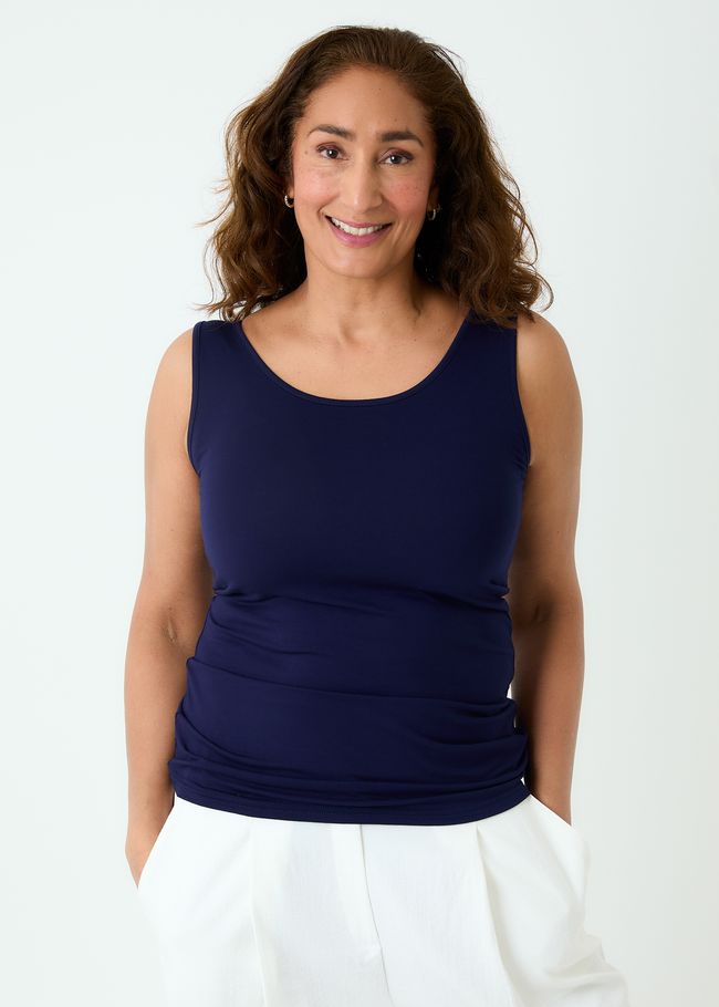 Bamboo Jersey u Neck Vest - Navy Blue - front view