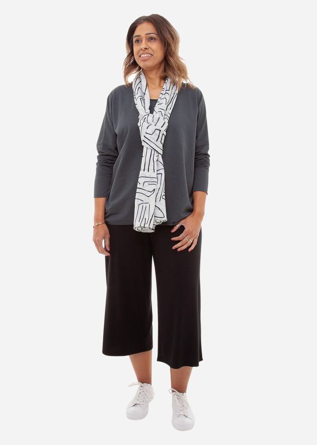Random Geo Scarf - Ivory/Black - front view
