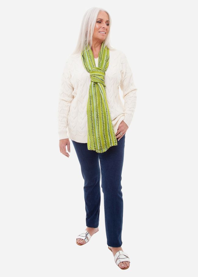 Spotty Stripe Scarf - Kiwi Green - front view