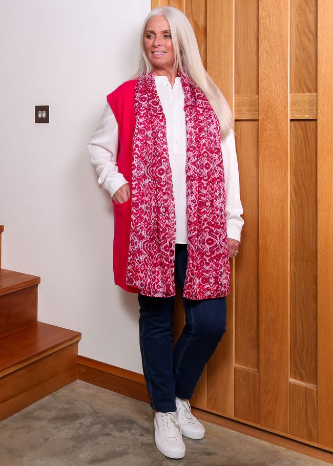 Tonal Wallpaper Scarf - Raspberry - front view