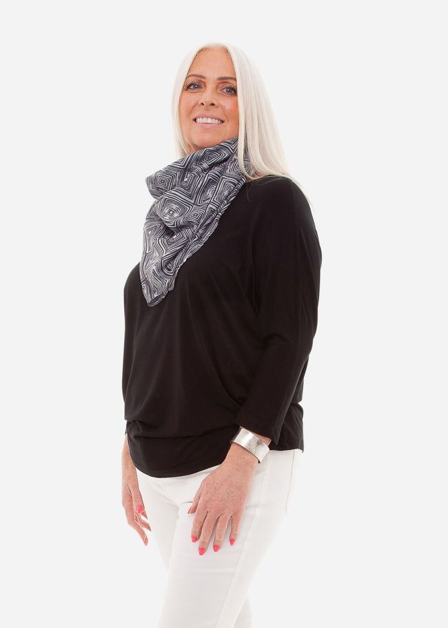 Multi Square Scarf - Black - side body view