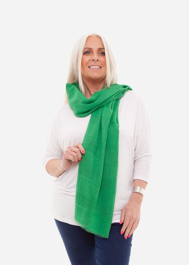 Loose Weave Stripe Scarf - Emerald Green - front view