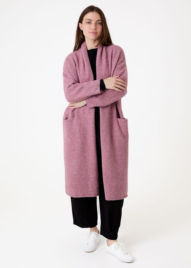 Soft Tweed Roll Collar Coatigan - Lilac - side body view