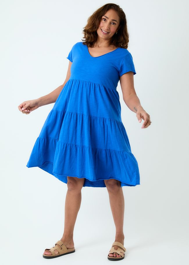 Slub Jersey Tiered Sun Dress - Royal Blue - front view