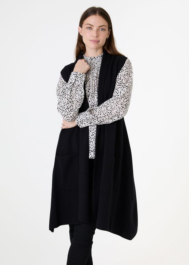 Cashmere Like Doubleknit Roll Collar Gilet - Black - front view