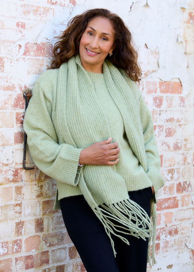 Chunky Tassel Scarf - Pistachio - front view