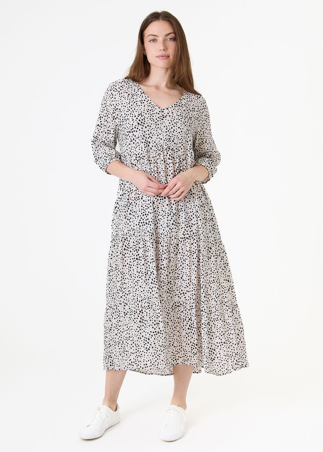 Mixed Ditsy Spot Tiered Dress - Ivory - front view