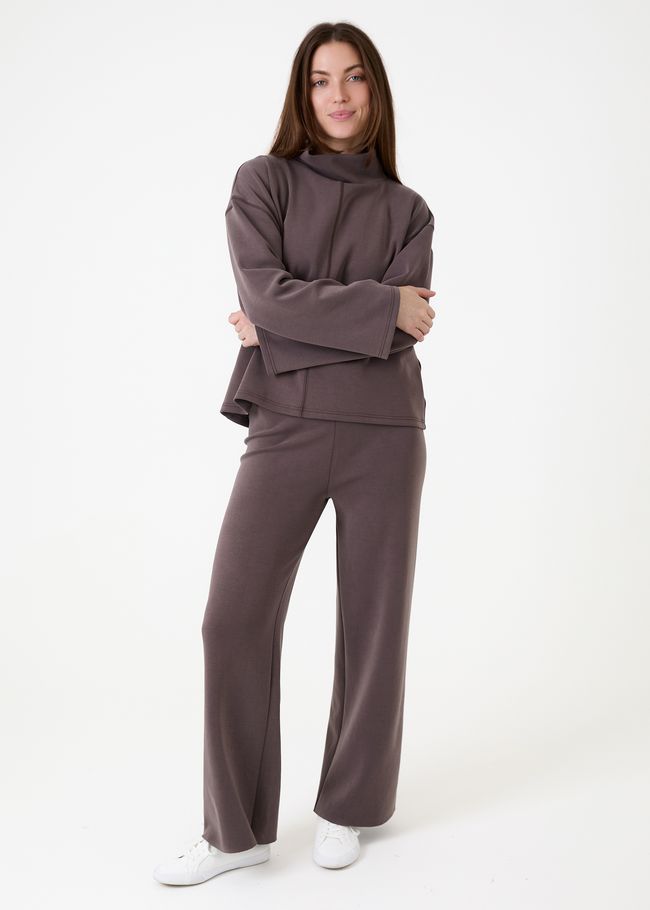 Luxe Jersey Straight Leg Trouser - Mocha - front view
